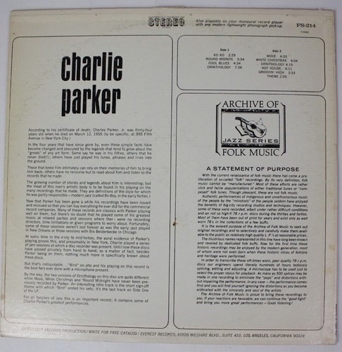Charlie Parker LP 1968 Vinyl NM/VG+ FS-214 Jazz Bop - Picture 4 of 4