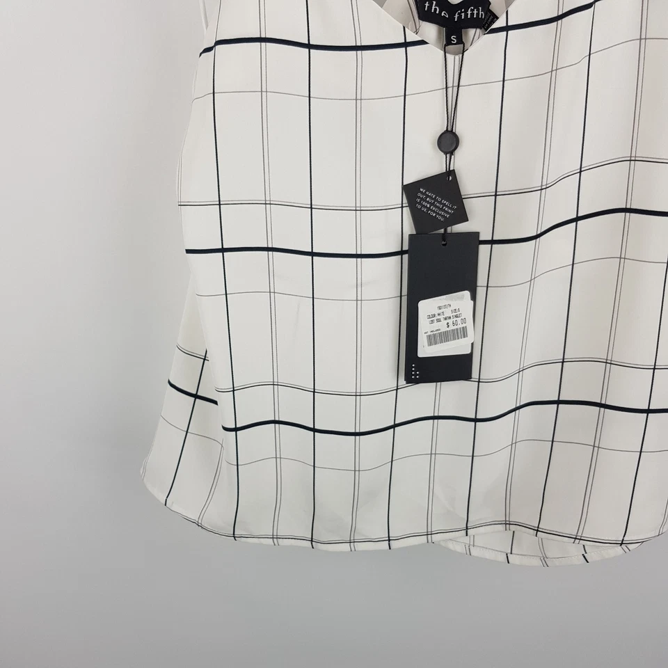 Camiseta The Fifth para mujer talla S 8 blanca a cuadros tartán etiquetas nuevas Foto 3 de 4