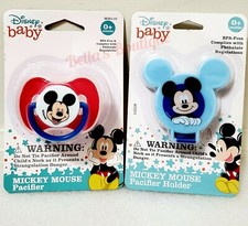 DISNEY BABY MICKEY MOUSE ORTHODONTIC PACIFIER  HOLDER SET. BPA-FREE 0M 