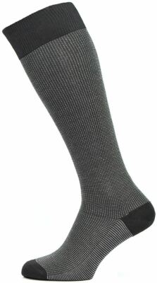Pantherella Tewkesbury Three Colour Birdeye Over Calf Cotton Lisle Socks - Black