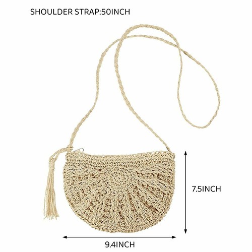 Women Wicker Handbag Bag Tote Beach Straw Woven Summer Rattan Basket Bag Holiday - Picture 11 of 14