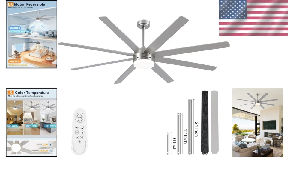 Stylish Brushed Nickel Ceiling Fan with 3 Color Temperatures - Image 2 of 4