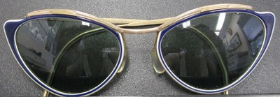 RARE LOVELY DESIGNER  ''SOL-AMOR'' BLUE & GOLD CAT EYE SUN GLASSES, 1960s FRANCE