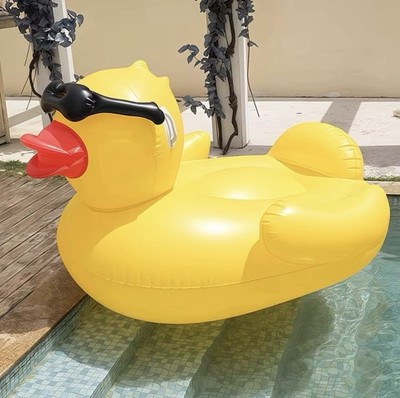 Giant Inflatable Pool Floating Riding Derby Duck Cup Holders Straps Large Fun