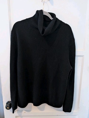 Quince Women's Medium 100% Cashmere Chunky Fisherman Turtleneck Sweater Black - Picture 2 of 3