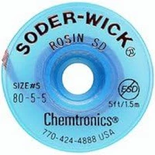 Soder-Wick - Chemtronics 80-5-5 Desolder Braid, Rosin Flux.110"W X 5'L