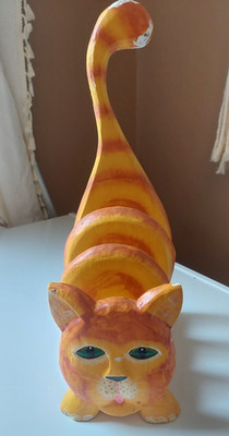 Tiger Lily Rustic Cat Letter Holder/ Organizer, Orange Tabby Cat Folk Art Wood
