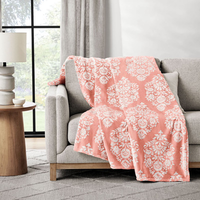 Members Mark Soft Lounge Throw Blanket 60x70 PEACH Blockprint NEW SEALED