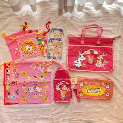 Hamtaro Bag Set Back to School Pouch Tote Pink Japan Rare Anime Goods Lot