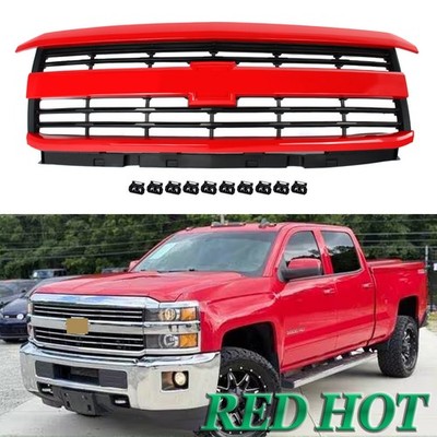 For Chevy Silverado 2500HD 3500HD 15-19 Front Upper Bumper Grille Grill Red Hot