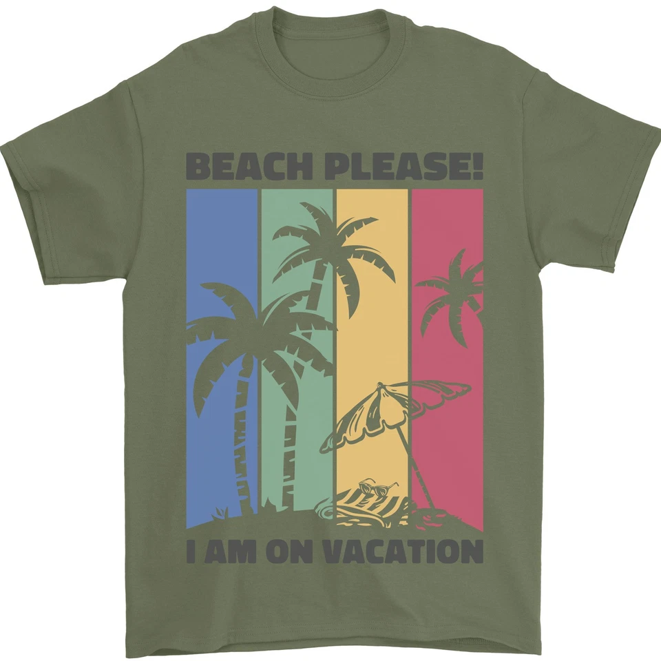 T-Shirt Amusant Pour Hommes Beach Please Je Suis En Vacances 100% Coton - Photo 1/4