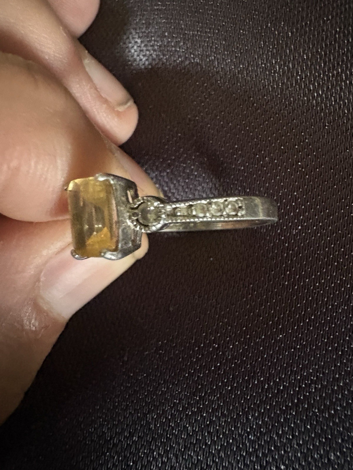 Sterling Silver .925 Ring Rectangle Emerald Cut Y… - image 2