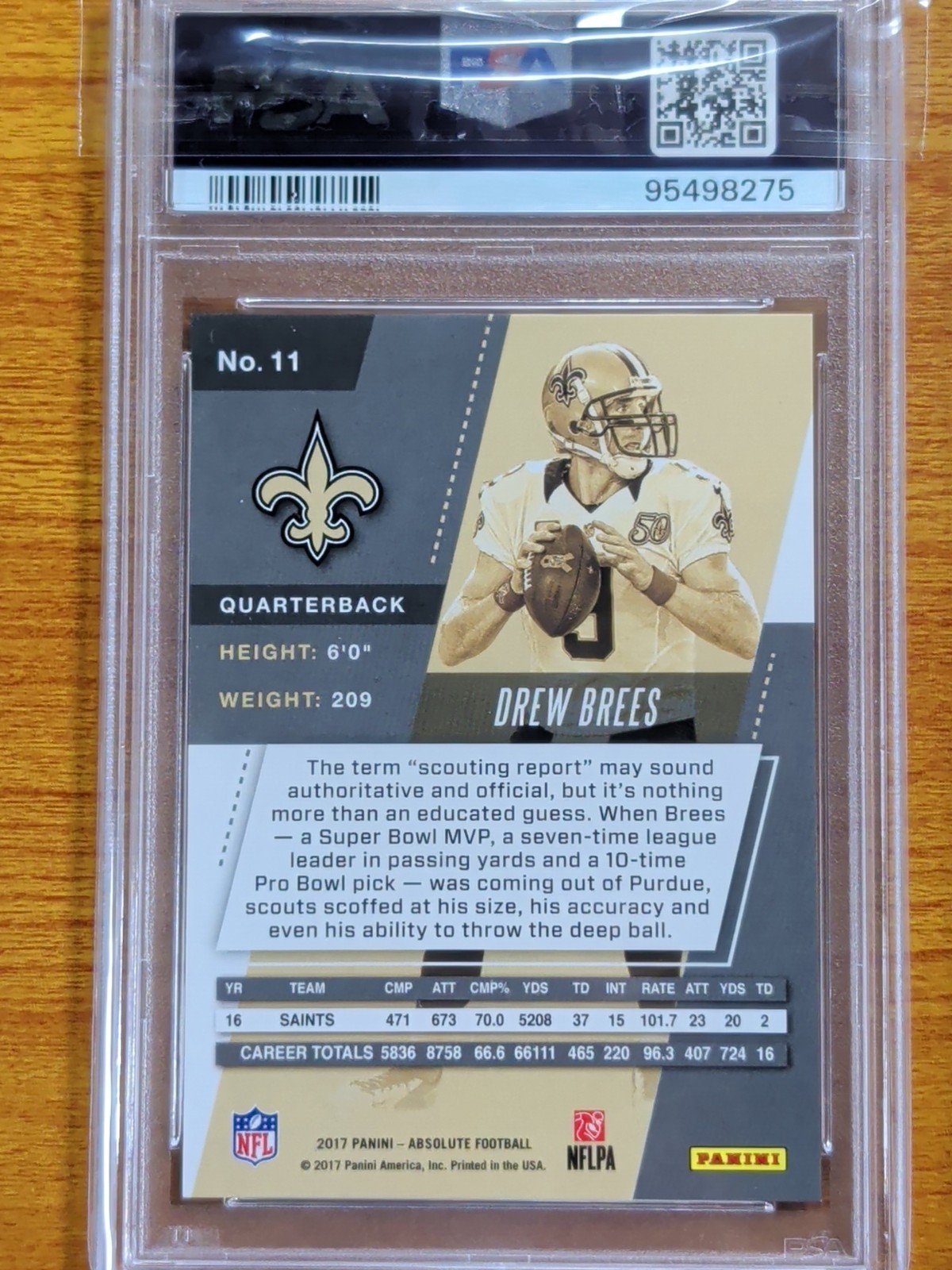 2017 PANINI ABSOLUTE Purple SPECTRUM DREW BREES #11   5/5 PSA 10 Very Rare! view 3