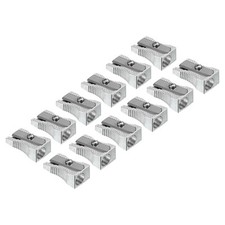 12Pcs Single Hole Pencil Sharpeners Aluminum Manual Pencil Sharpener Silver