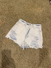 PacSun High Rise Festival Cut Off Denim Shorts Light Blue Distressed Size 26