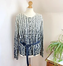 Monsoon Cardigan Size 16 Ivory Black Wool Angora Blend Soft Cozy Luxury