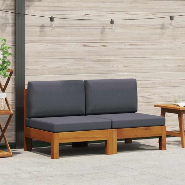 Mittelsofas 2 Stk. Mit Dunkelgrauen Kissen Massivholz Akazie-image