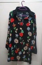 Zara Woman Premium Denim Collection Floral Long Sleeve Polo Collar Dress Size M