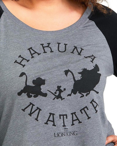 Lion King Women's Hakuna Matata Grey/Black Raglan Plus Size T-Shirt - Imagen 3 de 3