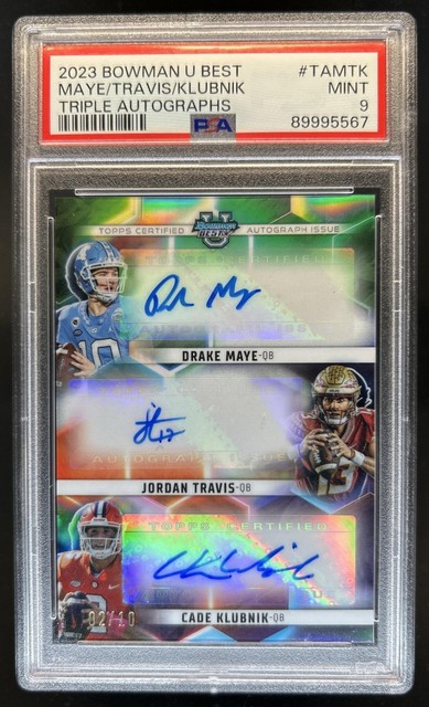 2023 Bowman U Best Drake Maye Cade Klubnik Jordan Travis Auto #/10 PSA 9 POP 1