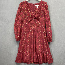 London Times Long Sleeved Dress Sz 6 Fit & Flare Burn Out Burgundy  Ruffle Lined