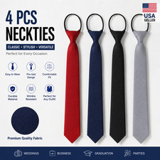 Men Fashion Solid Color Zipper Tie Wedding Party Formal Business Necktie