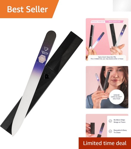 Czech Glass Nail File - Black Cobalt Design | Reusable Fine Grit Manicure Tool