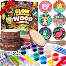 Wooden Painting Kit for Kids - Glow in the Dark Arts and Crafts Supplies Kits fo