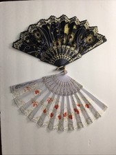 2 PC FLORAL FOLDING HAND HELD FABRIC WITH PLASTIC HANDLE CHINESE FAN