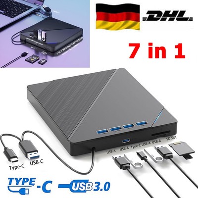 7in1 Externes Laufwerk USB 3.0 CD/DVD Brenner Player Type C für Laptop Notebook