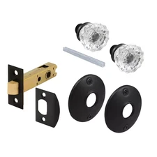 Passage Door Latch Set, Glass Door Knob with Latch Bolt Matte Black Finish, Vint