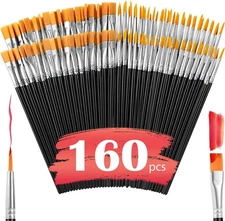 Mini Paint Brushes Bulk 160 Pcs Nylon Hair Fine Flat Tips for Artist Set