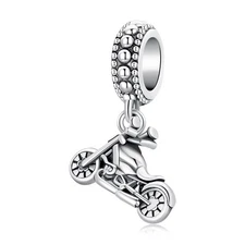 925 Sterling Silver Motorcycle Charms for Bracelet, Cool Motorbike Pendant Charm