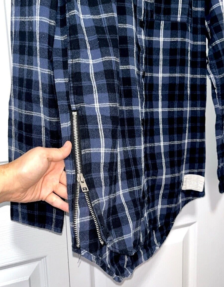 blue and black Pacsun, modern amusement flannel with numbers and zipper details - Image 4 of 4