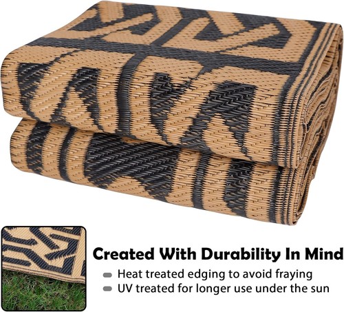 Stylish Black & Brown Outdoor Mat - 5' x 8' for Porch, Deck & RV Adventures - Picture 5 of 10