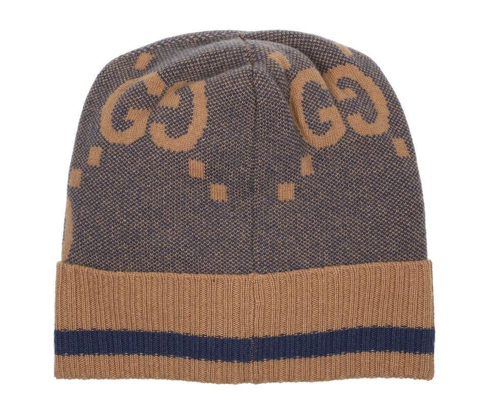 NEW GUCCI LUXURY CAMEL BLUE 100% CASHMERE GG LOGO BEANIE HAT M - Image 2 of 3