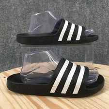 Adidas Sandals Mens 8 Open Toe Slide Flats Stripe Comfort Black White Slip On