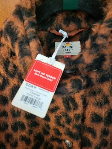 Marine Layer Stephanie Cocoon Coat Cheetah PrintXL Wool Blend Button Up Car NWT - Picture 3 of 5