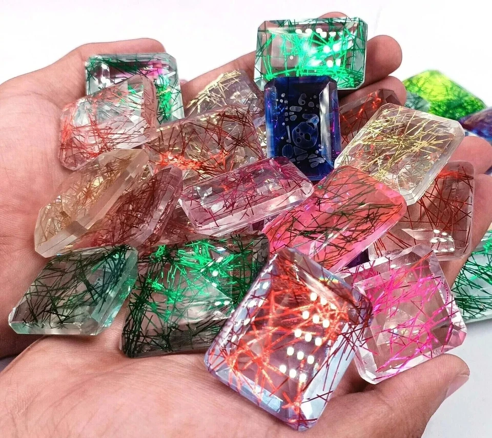 1500 Ct A+Natural Certified Mix Cut Multicolor Rutilated Quartz Loose Gemstone - Image 2 of 4