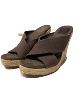 Tory Burch Brown  Bailey  Platform Wedge Espadrille Mule Size 7M