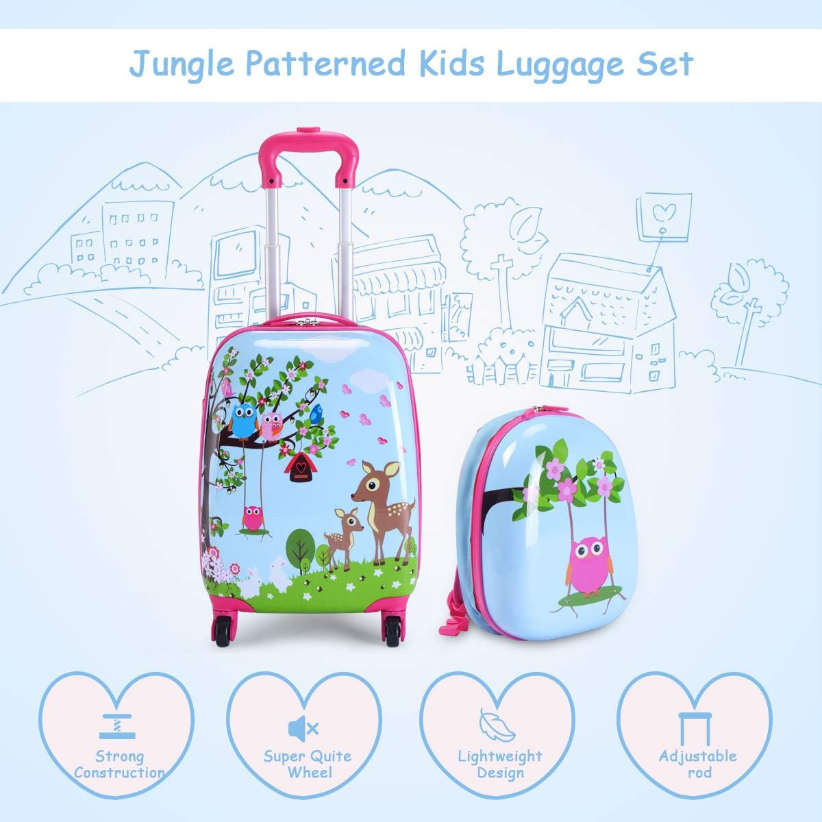 HONEY JOY Kids Luggage, 12&rdquo; Travel Backpack & 16&rdquo; Hard Shell Toddler Suitcase, C