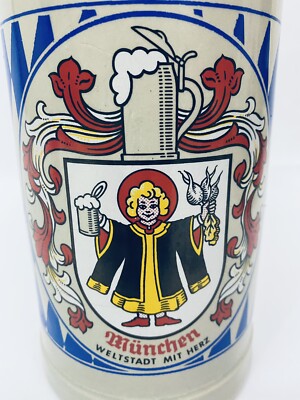 Rastal 1L Munchen Munich Souvenir Beer Stein Mug Weltstadt Mit Herz EXCELLENT