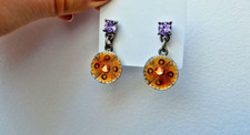 Boucles d'oreilles vintage Clou Pendantes violet orange Ethnic style original