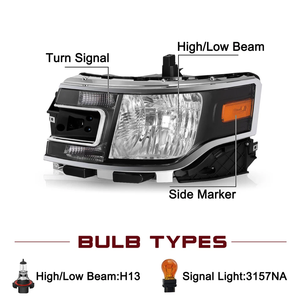 Halogen Headlight For 2013-2019 Ford Flex With Bulb Left+Right Pair DA8Z13008C Foto 3 de 4