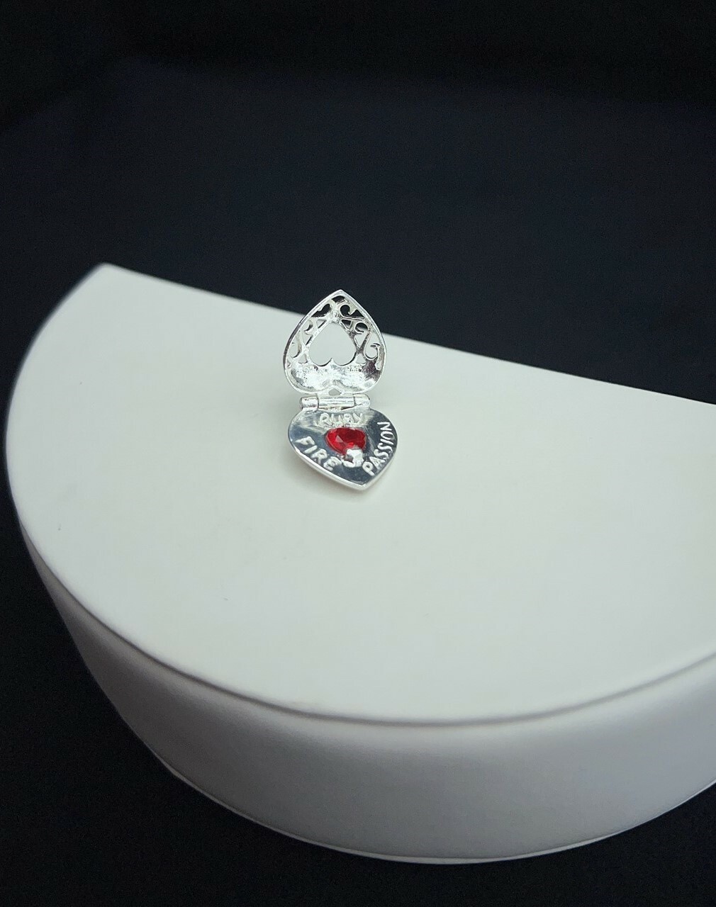 Modernist July Locket Hinge Ruby Fire Passion 925… - image 4