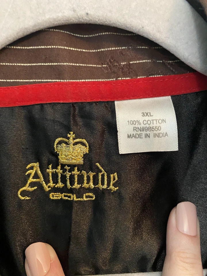 Attitude Gold Mens Sz 3XL Long Sleeves Velvet Designed Brown on Brown Button Up - Image 4 of 4