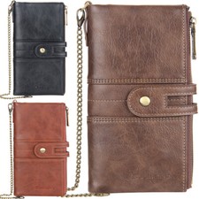 Men Leather Credit Cards Phone Holder Long Chain Trucker Wallet Billfold Vintage