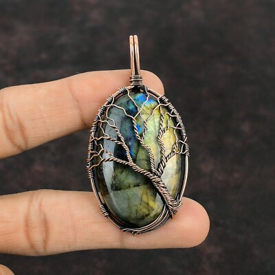 Gift For Her Copper Labradorite Jewelry Wire Wrapped Tree Of Life Pendant 2.68''