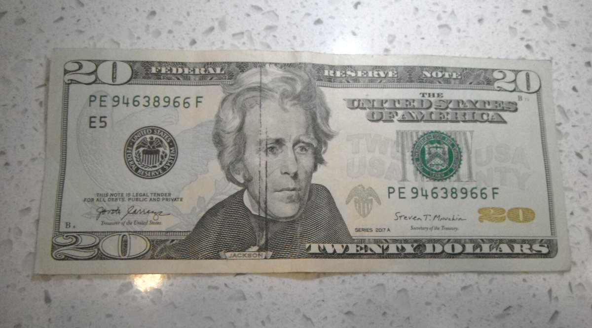 2017-A Series $20 Dollar Bill Note with Rare Double Line Ink