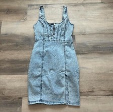 GUESS Dress Denim Blue Jean Sleeveless Y2K Zip Up Closure  offset Front Slit 